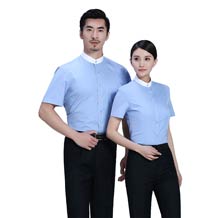 滌棉立領(lǐng)撞色藍(lán)色職業(yè)襯衫ZL023