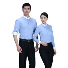 全棉舒適立領(lǐng)藍(lán)色撞色職業(yè)襯衫ZL029